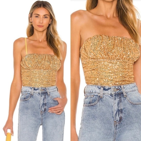 Free People ta da gold sequined top. Size L - Picture 1 of 7